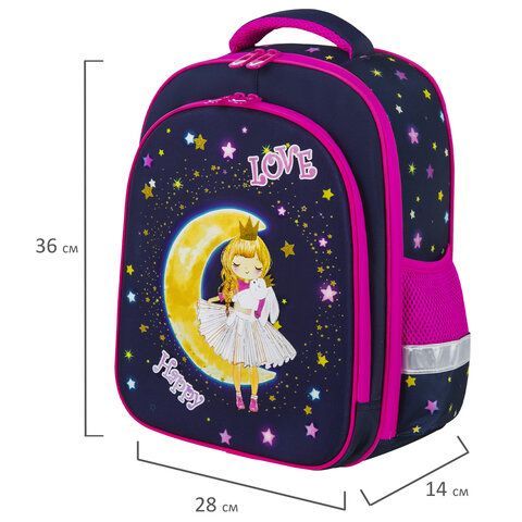Ранец BRAUBERG KIDS STANDARD, 2 отделения, &quot;Moon girl&quot;, 36х28х14 см, 271387