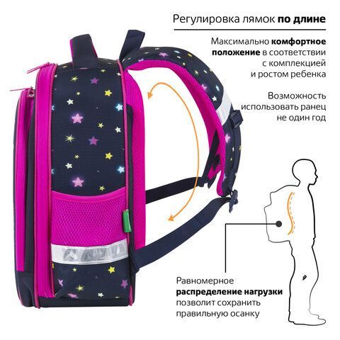 Ранец BRAUBERG KIDS STANDARD, 2 отделения, &quot;Moon girl&quot;, 36х28х14 см, 271387