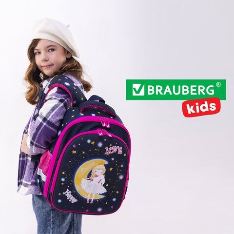 Ранец BRAUBERG KIDS STANDARD, 2 отделения, &quot;Moon girl&quot;, 36х28х14 см, 271387