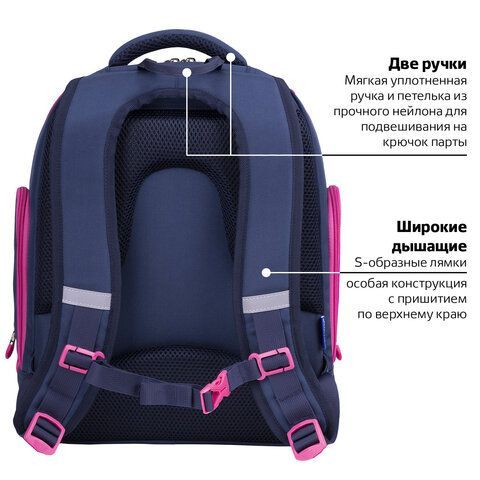 Рюкзак BRAUBERG CLASSIC, легкий каркас, премиум материал, &quot;Stars&quot;, синий, 37х32х21 см, 271394