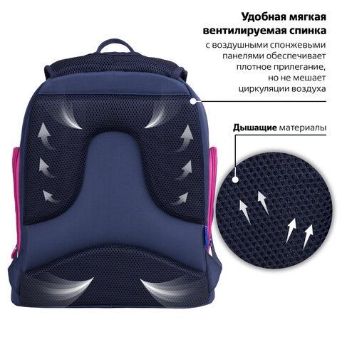 Рюкзак BRAUBERG CLASSIC, легкий каркас, премиум материал, &quot;Stars&quot;, синий, 37х32х21 см, 271394