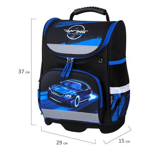 Ранец ЮНЛАНДИЯ WISE, 1 отделение, 3 кармана, устойчивое дно, &quot;Speed race&quot;, 37x29х15 см, 271398