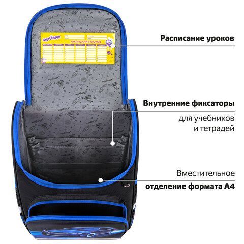 Ранец ЮНЛАНДИЯ WISE, 1 отделение, 3 кармана, устойчивое дно, &quot;Speed race&quot;, 37x29х15 см, 271398