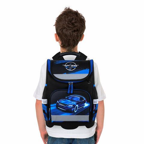 Ранец ЮНЛАНДИЯ WISE, 1 отделение, 3 кармана, устойчивое дно, &quot;Speed race&quot;, 37x29х15 см, 271398