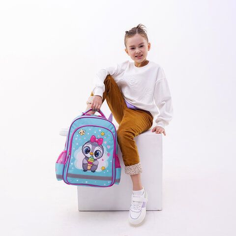 Рюкзак ПИФАГОР SCHOOL, 1 отделение, 3 кармана, &quot;Smart penguin&quot;, 38x28х14 см, 271403