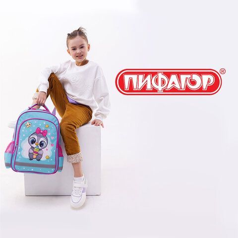 Рюкзак ПИФАГОР SCHOOL, 1 отделение, 3 кармана, &quot;Smart penguin&quot;, 38x28х14 см, 271403