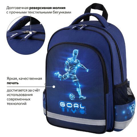 Рюкзак ПИФАГОР SCHOOL, 1 отделение, 3 кармана, &quot;Goal&quot;, 38x28х14 см, 271411