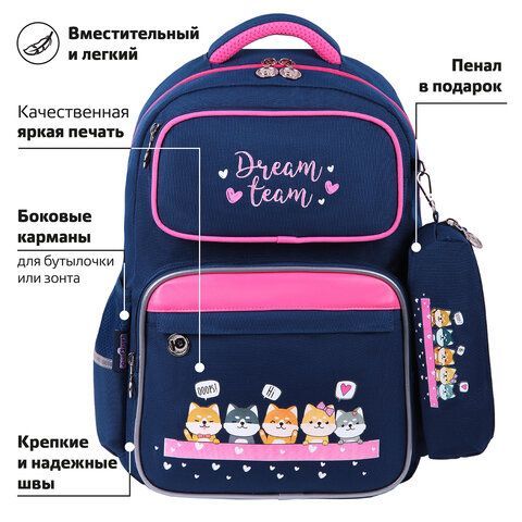 Рюкзак ЮНЛАНДИЯ COMPLETE с пеналом в комплекте, эрго-спинка, &quot;Dream team&quot;, 42х29х14 см, 271413