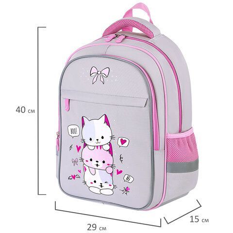 Рюкзак BRAUBERG FAVOUR, 2 отделения, 3 кармана, &quot;Fluffy kittens&quot;, 40х29х15 см, 271417