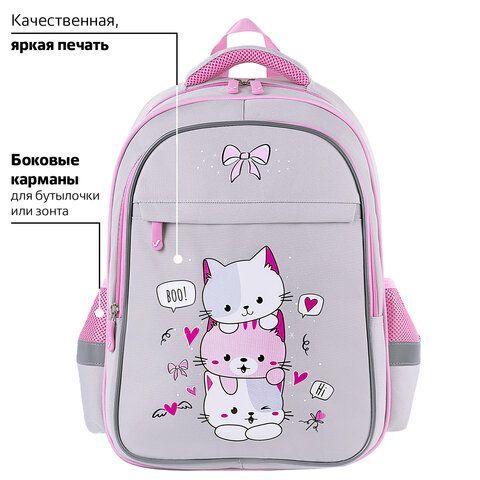 Рюкзак BRAUBERG FAVOUR, 2 отделения, 3 кармана, &quot;Fluffy kittens&quot;, 40х29х15 см, 271417