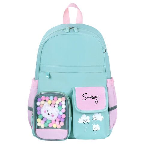 Рюкзак BRAUBERG PASTEL с термонашивками в комплекте, &quot;Funny clouds&quot;, мятный, 40х29х14 см, 271421