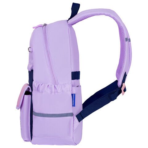 Рюкзак BRAUBERG PASTEL с термонашивками в комплекте, &quot;Lazy cat&quot;, сиреневый, 40х29х14 см, 271422