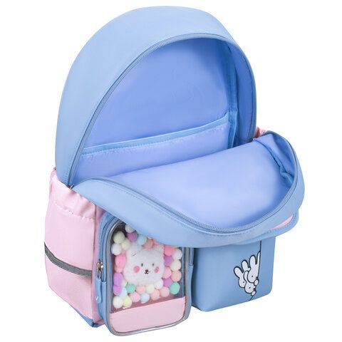 Рюкзак BRAUBERG PASTEL с термонашивками в комплекте, &quot;Friendly bunnies&quot;, голубой, 40х29х14 см, 271423