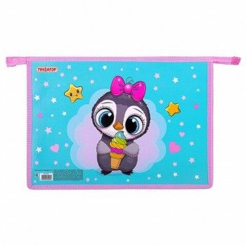 Папка для тетрадей ПИФАГОР 3 шт. А4, 1 отделение, картон/пластик, на молнии, "Smart Penguin", 271441