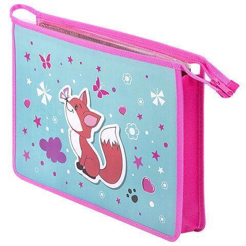 Папка для тетрадей ЮНЛАНДИЯ А4, 1 отделение, пластик, на молнии, &quot;Lovely Fox&quot;, 271451