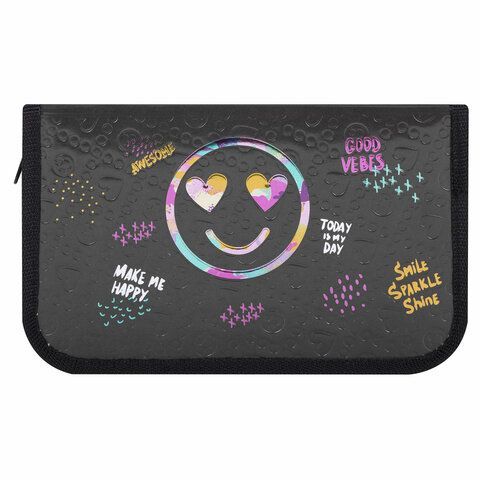 Пенал ЮНЛАНДИЯ, 1 отделение, металлизированный картон, конгрев, 19х11 см, &quot;Smiley&quot;, 271508