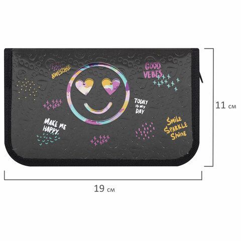 Пенал ЮНЛАНДИЯ, 1 отделение, металлизированный картон, конгрев, 19х11 см, &quot;Smiley&quot;, 271508