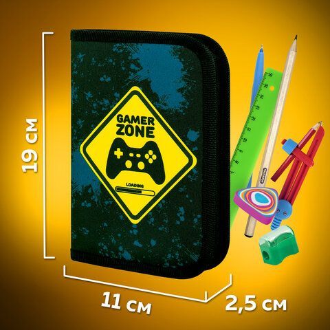 Пенал ПИФАГОР, 1 отделение, полиэстер, 19х13 см, &quot;Game Zone&quot;, 271511