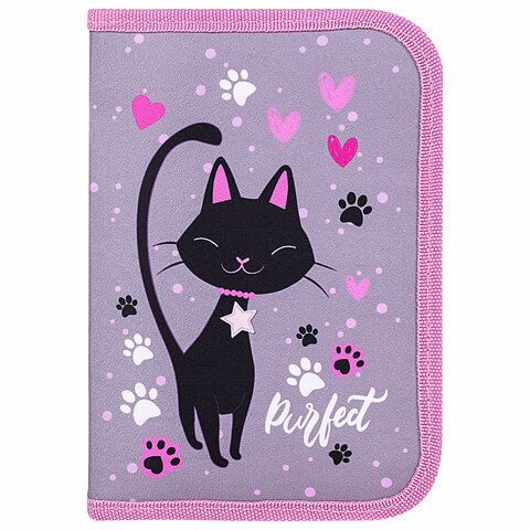 Пенал BRAUBERG, 1 отделение, 2 откидные планки, полиэстер, 21х14 см, &quot;Elegant cat&quot;, 271514