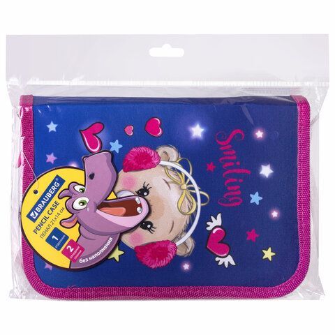 Пенал BRAUBERG, 1 отделение, 2 откидные планки, полиэстер, 21х14 см, &quot;Smiling bear&quot;, 271515