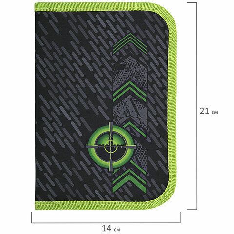 Пенал BRAUBERG, 1 отделение, 2 откидные планки, полиэстер, 21х14 см, &quot;Gunsight&quot;, 271517