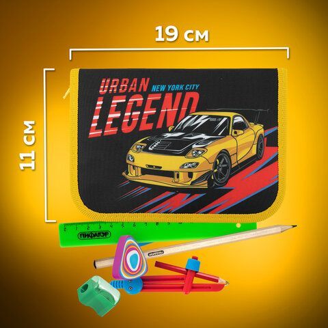 Пенал ПИФАГОР, 1 отделение 1 откидная планка, полиэстер, 19х13 см, &quot;Street Legend&quot;, 271519