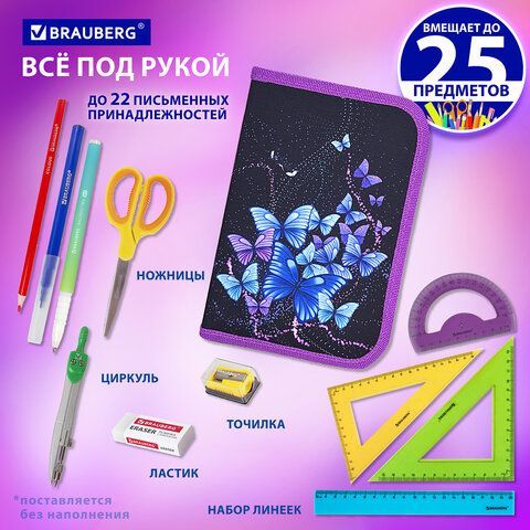 Пенал BRAUBERG, 1 отделение, 1 откидная планка, полиэстер, 21х14 см, &quot;Fly Always&quot;, 271520