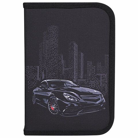 Пенал BRAUBERG, 1 отделение, 1 откидная планка, полиэстер, 21х14 см, &quot;Night Car&quot;, 271522