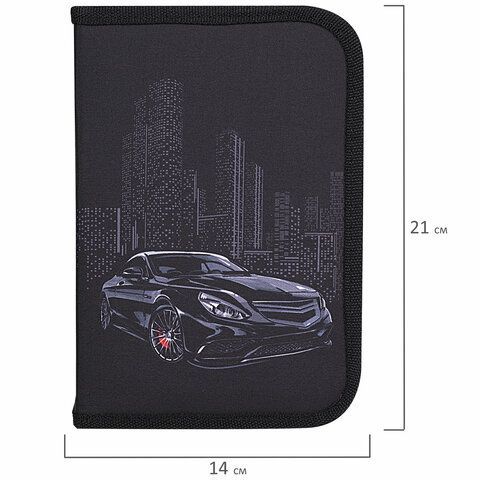 Пенал BRAUBERG, 1 отделение, 1 откидная планка, полиэстер, 21х14 см, &quot;Night Car&quot;, 271522