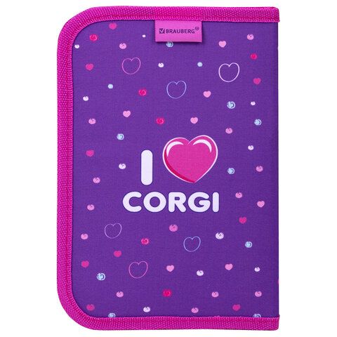 Пенал BRAUBERG, 1 отделение, полиэстер, 21х14 см, &quot;I love corgi&quot;, 271530