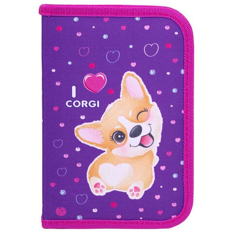 Пенал BRAUBERG, 1 отделение, полиэстер, 21х14 см, &quot;I love corgi&quot;, 271530