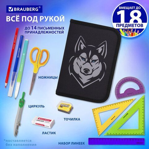 Пенал BRAUBERG, 1 отделение, полиэстер, 21х14 см, &quot;Husky&quot;, 271532