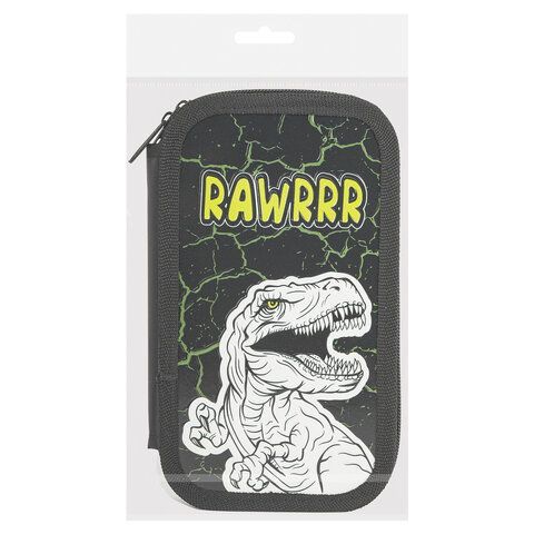Пенал ЮНЛАНДИЯ, 2 отделения, ламинированный картон, конгрев, 19х11 см, &quot;RAWR&quot;, 271538