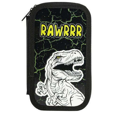 Пенал ЮНЛАНДИЯ, 2 отделения, ламинированный картон, конгрев, 19х11 см, &quot;RAWR&quot;, 271538