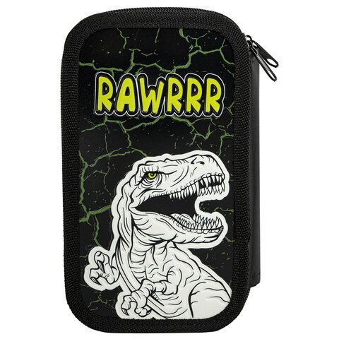 Пенал ЮНЛАНДИЯ, 2 отделения, ламинированный картон, конгрев, 19х11 см, &quot;RAWR&quot;, 271538
