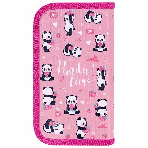 Пенал ЮНЛАНДИЯ, 2 отделения, полиэстер, 19х11 см, &quot;Pandamania&quot;, 271540