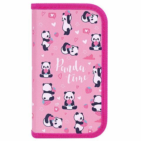 Пенал ЮНЛАНДИЯ, 2 отделения, полиэстер, 19х11 см, &quot;Pandamania&quot;, 271540