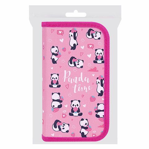 Пенал ЮНЛАНДИЯ, 2 отделения, полиэстер, 19х11 см, &quot;Pandamania&quot;, 271540