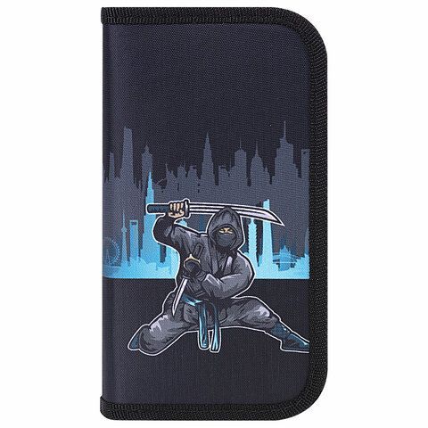 Пенал ЮНЛАНДИЯ, 2 отделения, полиэстер, 19х11 см, "Black Ninja", 271541