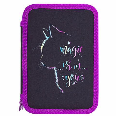 Пенал BRAUBERG, 2 отделения, полиэстер, 21х14 см, &quot;Magic Cat&quot;, 271542