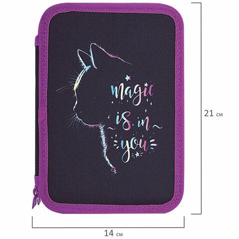 Пенал BRAUBERG, 2 отделения, полиэстер, 21х14 см, &quot;Magic Cat&quot;, 271542