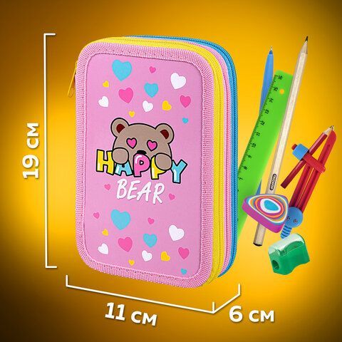 Пенал ПИФАГОР, 3 отделения, ламинированный картон, 19х11 см, &quot;Bear Hugs&quot;, 271544
