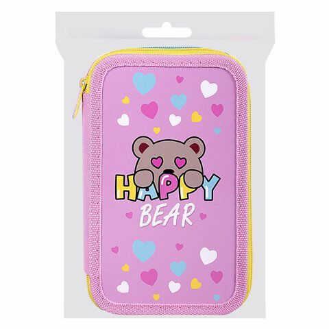 Пенал ПИФАГОР, 3 отделения, ламинированный картон, 19х11 см, &quot;Bear Hugs&quot;, 271544