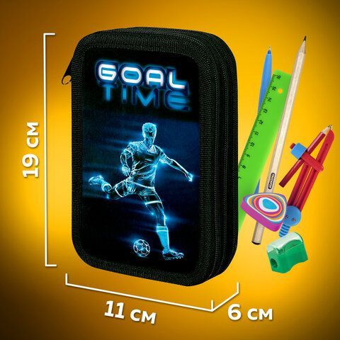 Пенал ПИФАГОР, 3 отделения, ламинированный картон, 19х11 см, &quot;Goal&quot;, 271547