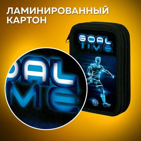 Пенал ПИФАГОР, 3 отделения, ламинированный картон, 19х11 см, &quot;Goal&quot;, 271547