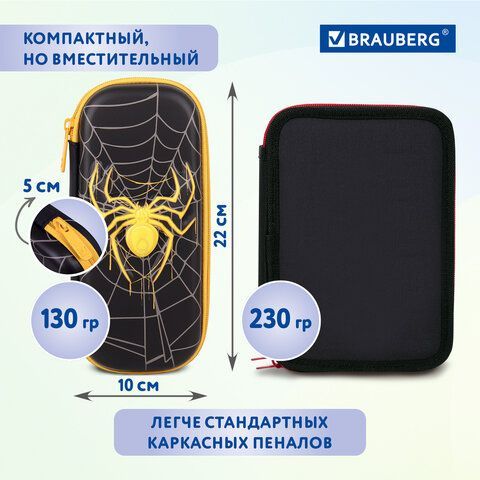 Пенал BRAUBERG, 1 отделение, 1 откидная планка, EVA, 22х10х5 см, &quot;Venomous spider&quot;, 271553