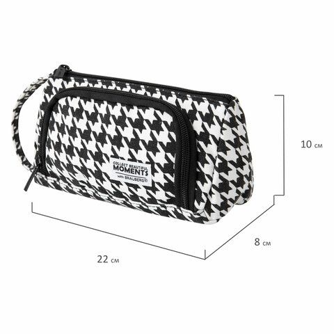 Пенал-косметичка BRAUBERG с ручкой, 1 откидная планка, полиэстер, 22x10х8 см, &quot;Houndstooth&quot;, 271560