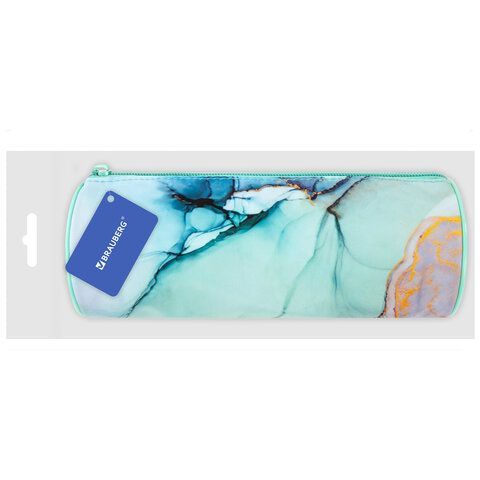 Пенал-тубус BRAUBERG, с эффектом Soft Touch, мягкий, &quot;Mint marble&quot;, 22х8 см, 271568
