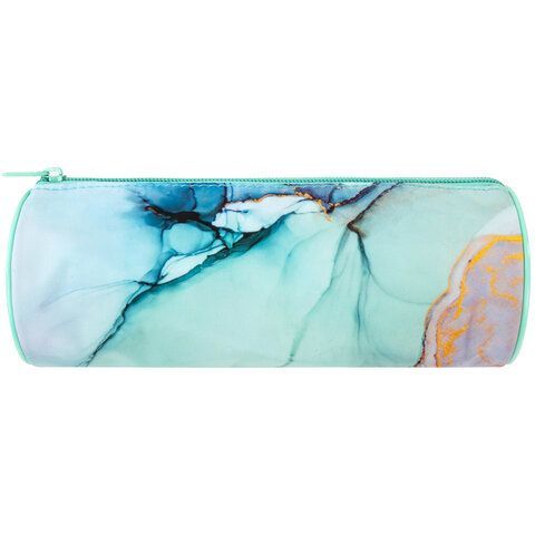 Пенал-тубус BRAUBERG, с эффектом Soft Touch, мягкий, &quot;Mint marble&quot;, 22х8 см, 271568