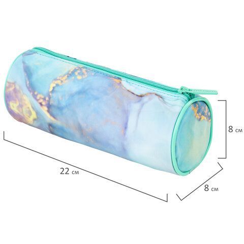 Пенал-тубус BRAUBERG, с эффектом Soft Touch, мягкий, &quot;Mint marble&quot;, 22х8 см, 271568